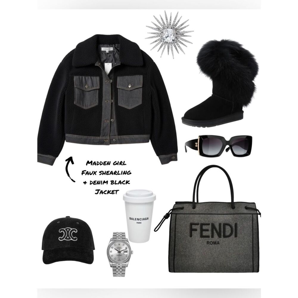 Madden Girl Black Faux Shearling & Denim Jacket